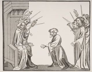 Charlemagne Receiving the Oath of Fidelity and Honour from One of His Great Feudatories or High Barons, Facsimile of a 14th Century Miniature in the 
